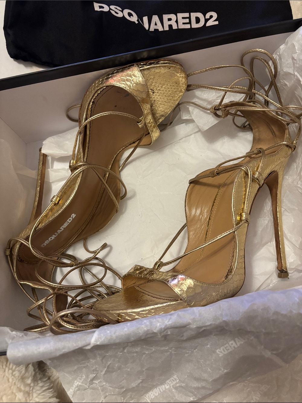 DSQUARED2 Metallic Gold Lace-Up Stiletto Sandals - Picture 2 of 5